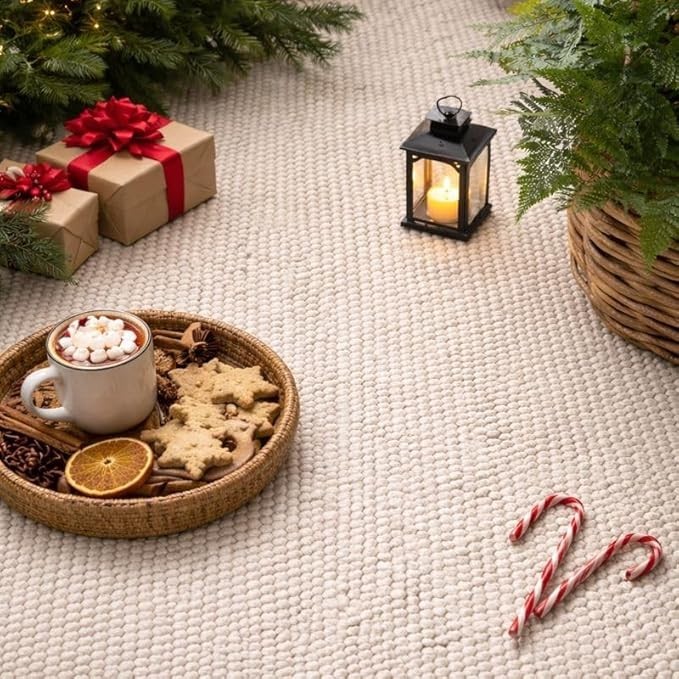 Homes Wool Cotton Hand Woven Chunky Knit Popcorn Rug - Ivory Contemporary Area R