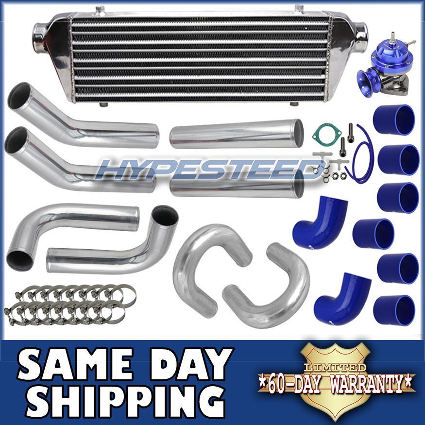 2.5 Inch Intercooler Kit with U Pipe Piping T Clamp Blue Coupler Hose BOV