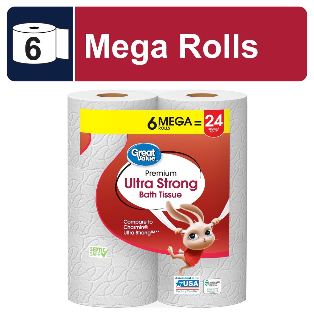 Ultra Strong 2-Ply Toilet Paper, 6 Mega Rolls