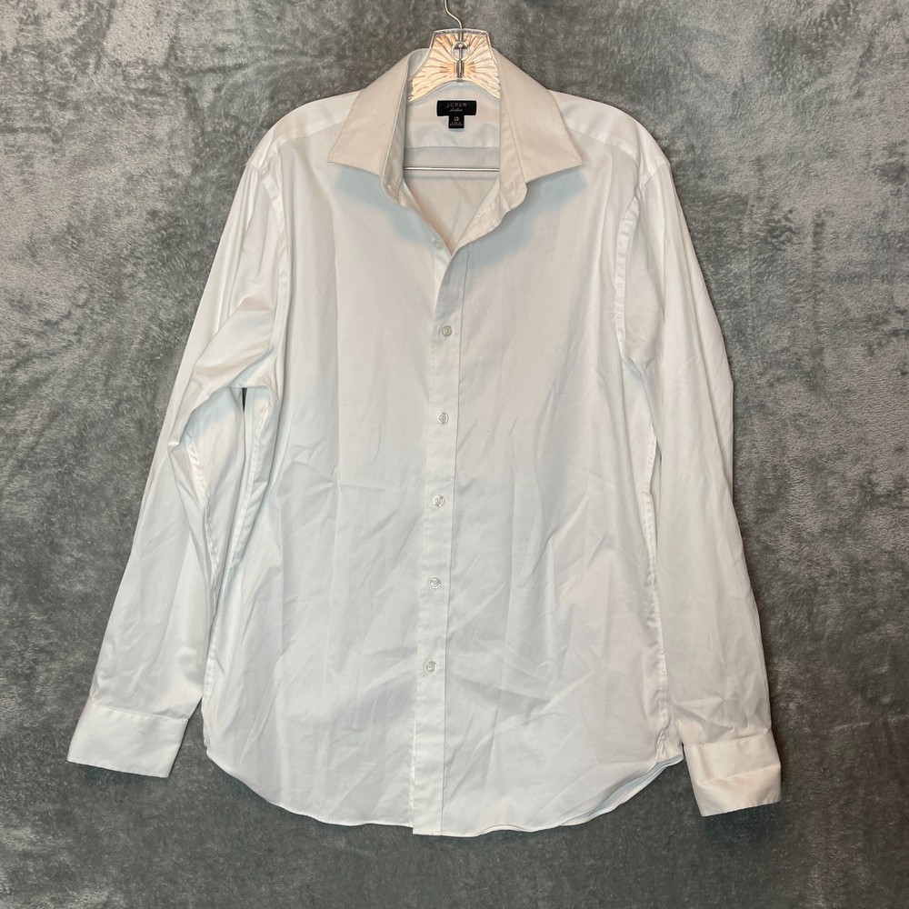 J.Crew Men Ludlow Flex Stretch Easy Care Cotton Poplin Dress Shirt 16 White