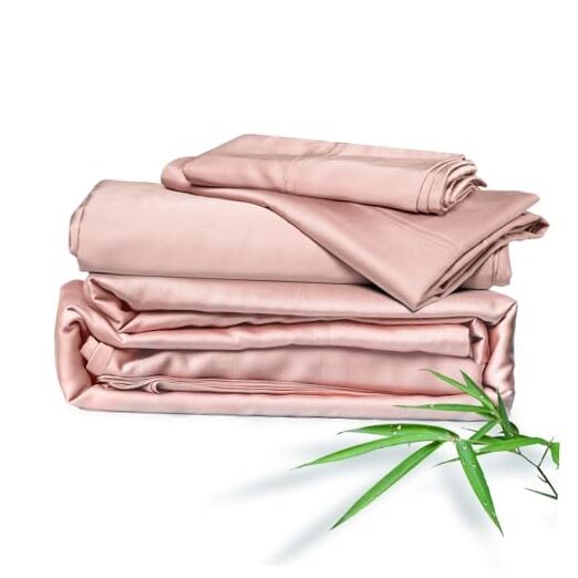 Soft pink twin bamboo rayon bed sheet set for home