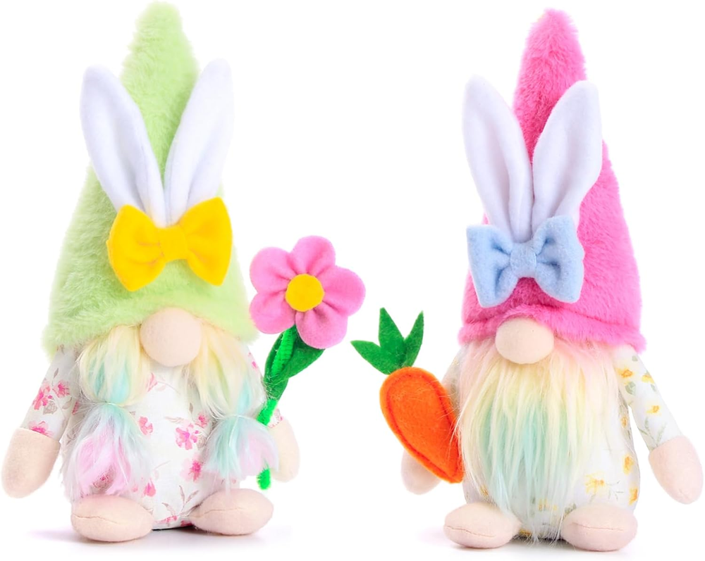 2Pcs Easter Gnomes Spring Decorations Handmade Plush Easter Gnomes for Spring Ti