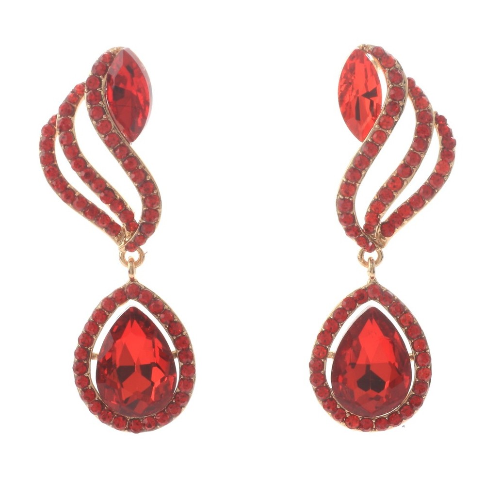 Gold Tone Alloy Metal Crystal Rhinestone Drop Post Earrings ER2592-RED