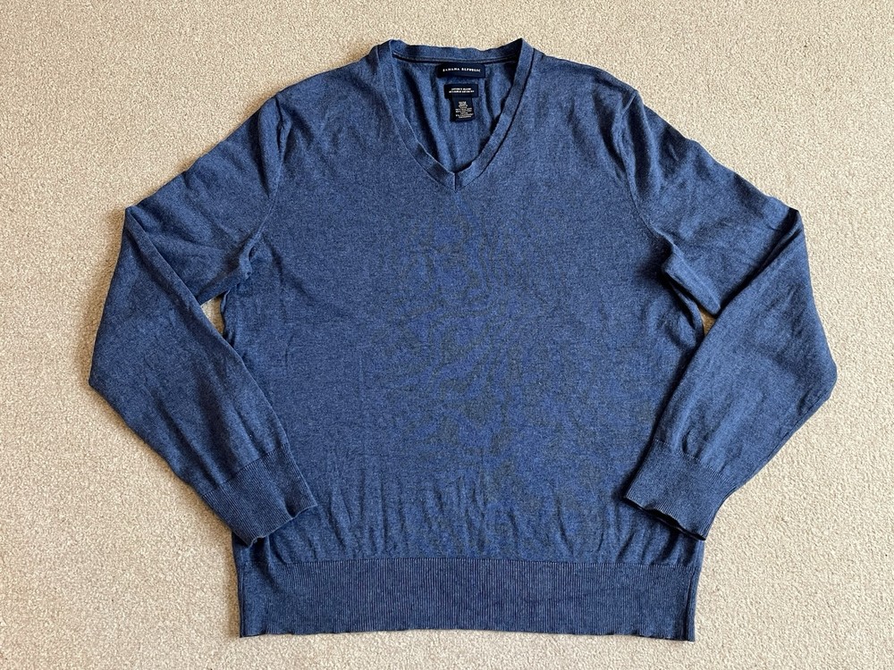 Mens Banana Republic V Neck Blue Jumper Luxury Bled Silk Cashmere  Size M