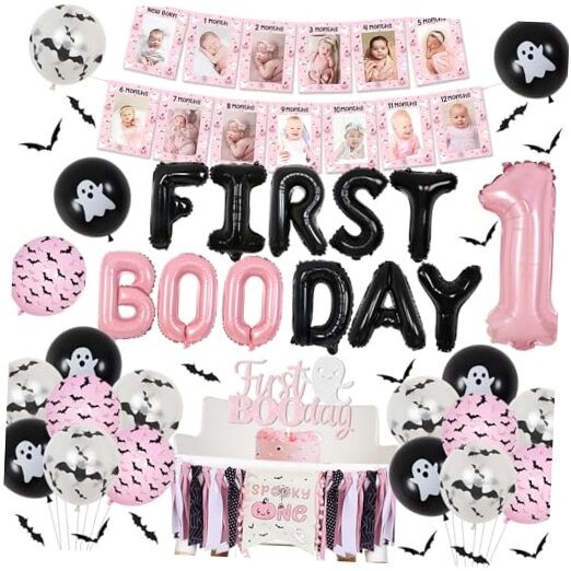 1st Boo Day Halloween Birthday Decor for Girls Photo Backdrop