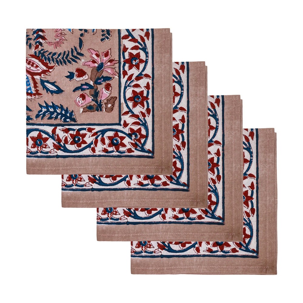 Pink and Blue Indian Hand Block Printed Cotton Table Napkins
