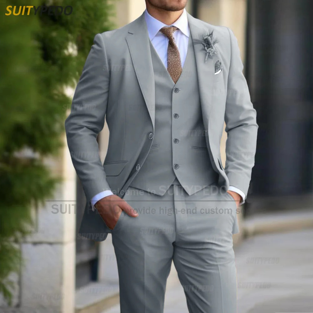 Suit Sets Men Wedding Groomsman Formal Blazer Vest Pants 3 Pieces Outfits
