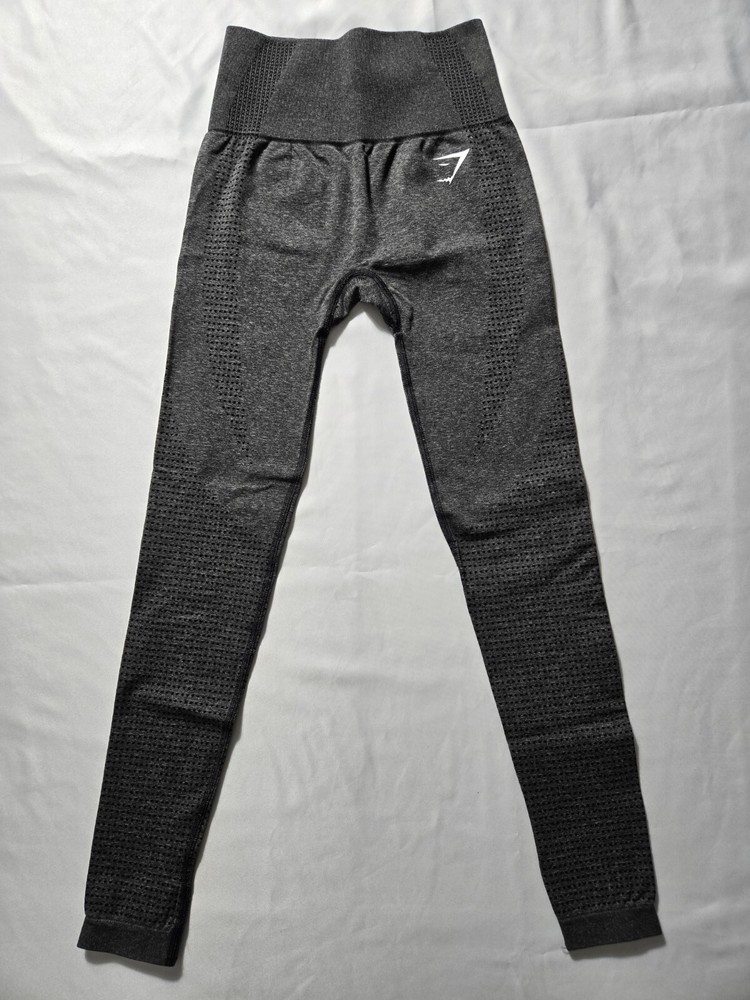 Gymshark High Rise Womens XS Black Grey Athletic Leggings Activewear