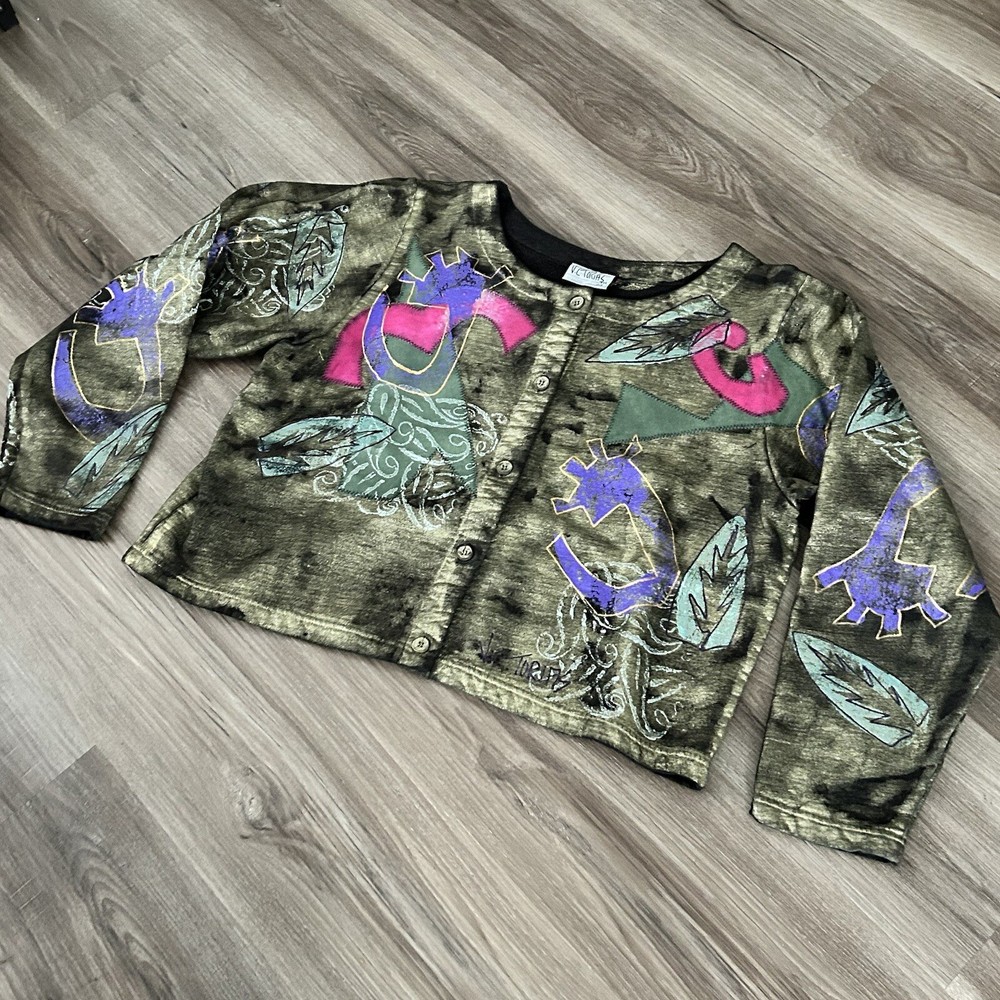 V.C.Torias Artsy Hand Paint Patch Work Cardigan Gold Multicolored Women O/S