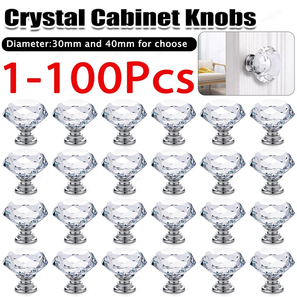 Crystal Glass Knobs Drawer Pulls Diamond Shape Kitchen Cabinet Dresser Pulls Lot