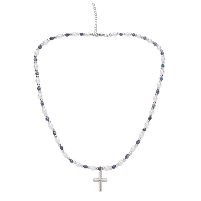 Victorian Gothic Cross Rosary Necklace with Chain Charm Handcrafted Design