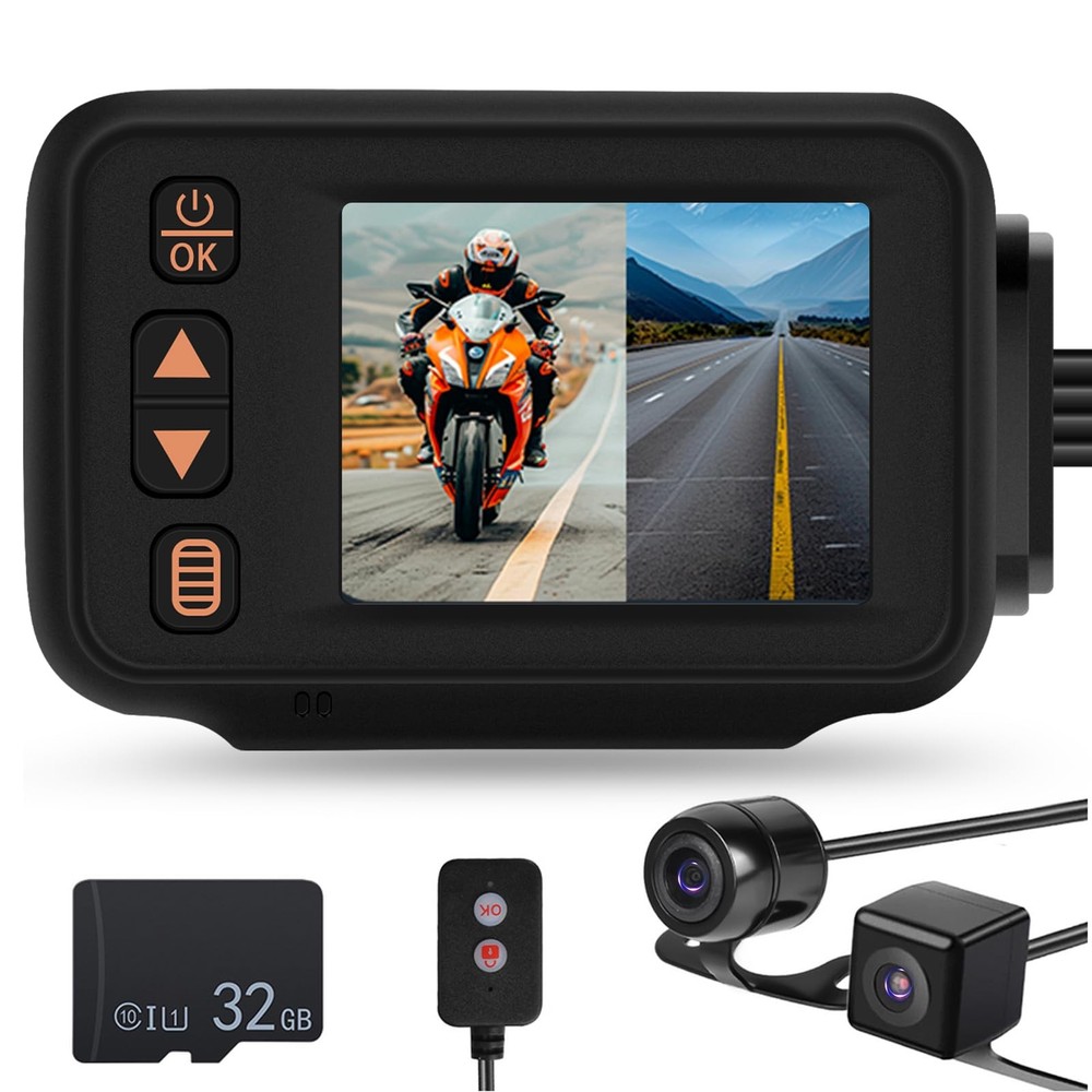 Motorcycle Front and Rear Dash Cam,2inch Touch Screen,1080P Motorbike Camera ...