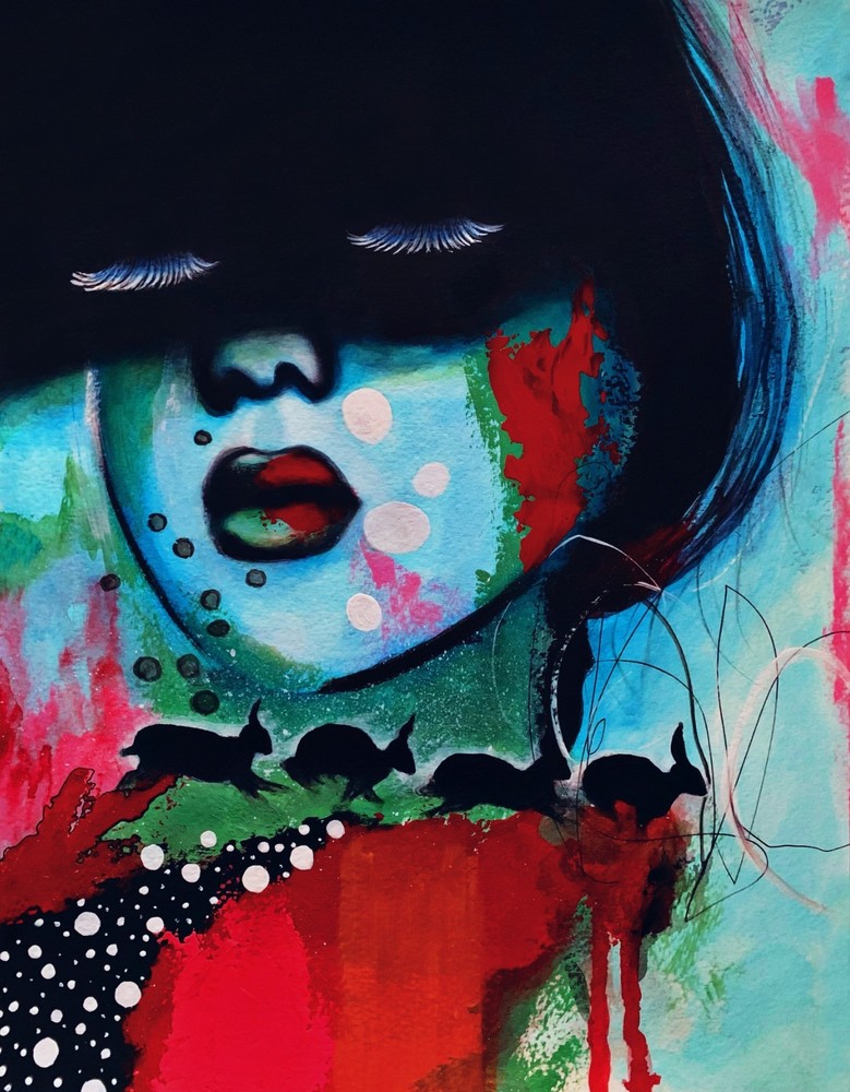 art 634 original painting acrylic on paper mixed  12.6x9.4 in (32x24 см) woman