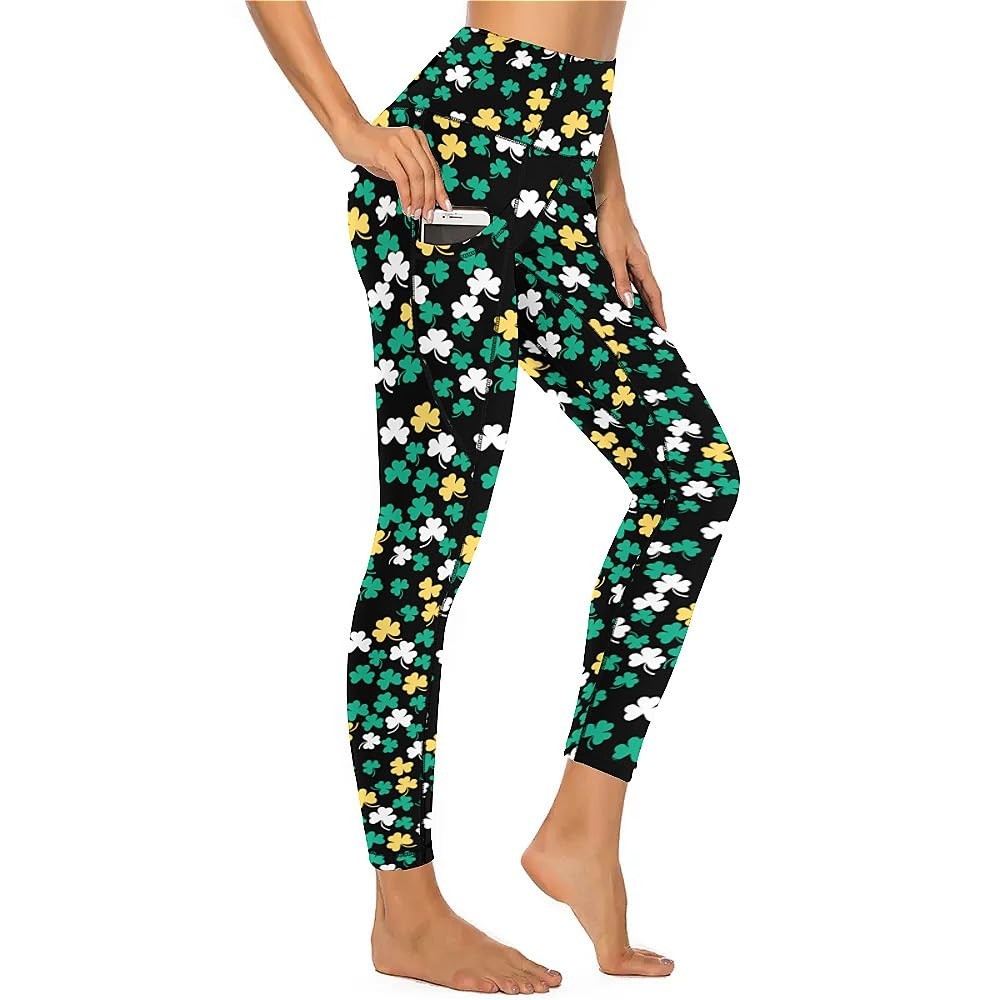 High Waisted St Patricks Day Shamrock Workout Leggings for Women