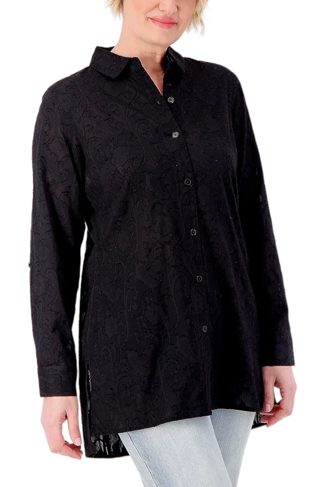 $5 Sale Limited Time NWT JOAN RIVERS Cotton Jacquard Boyfriend Tunic PM A605971-image