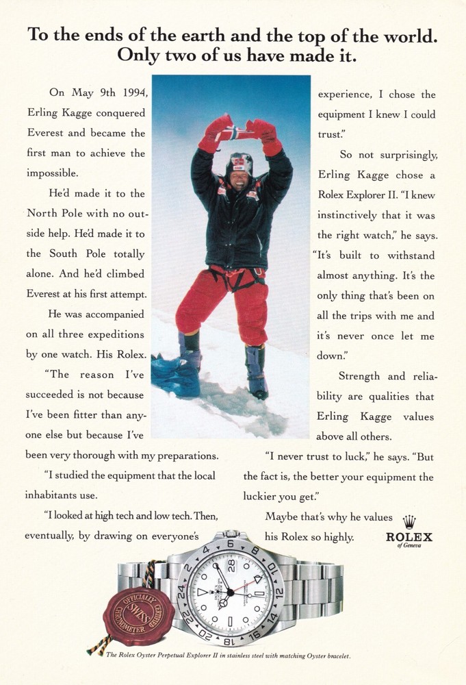 ROLEX Explorer Erling Kagge 1996 Vintage Print Ad Original