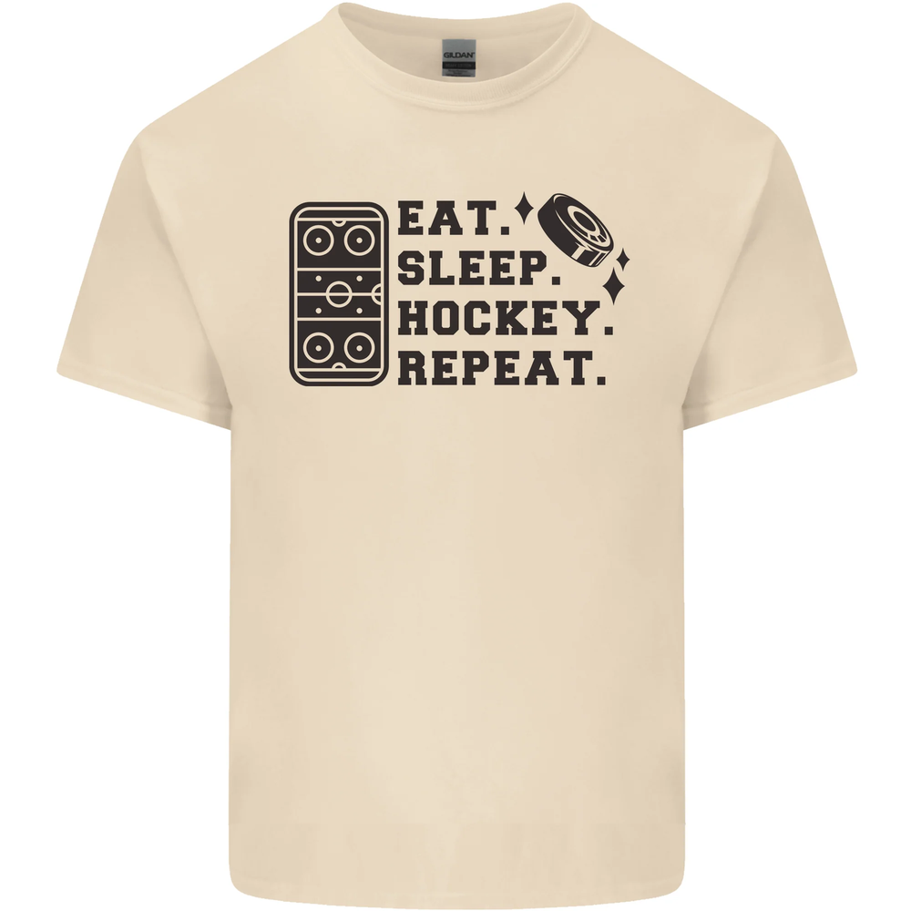 Eat Sleep Hockey Repeat Street Ice Funny Mens Cotton T-Shirt Tee Top