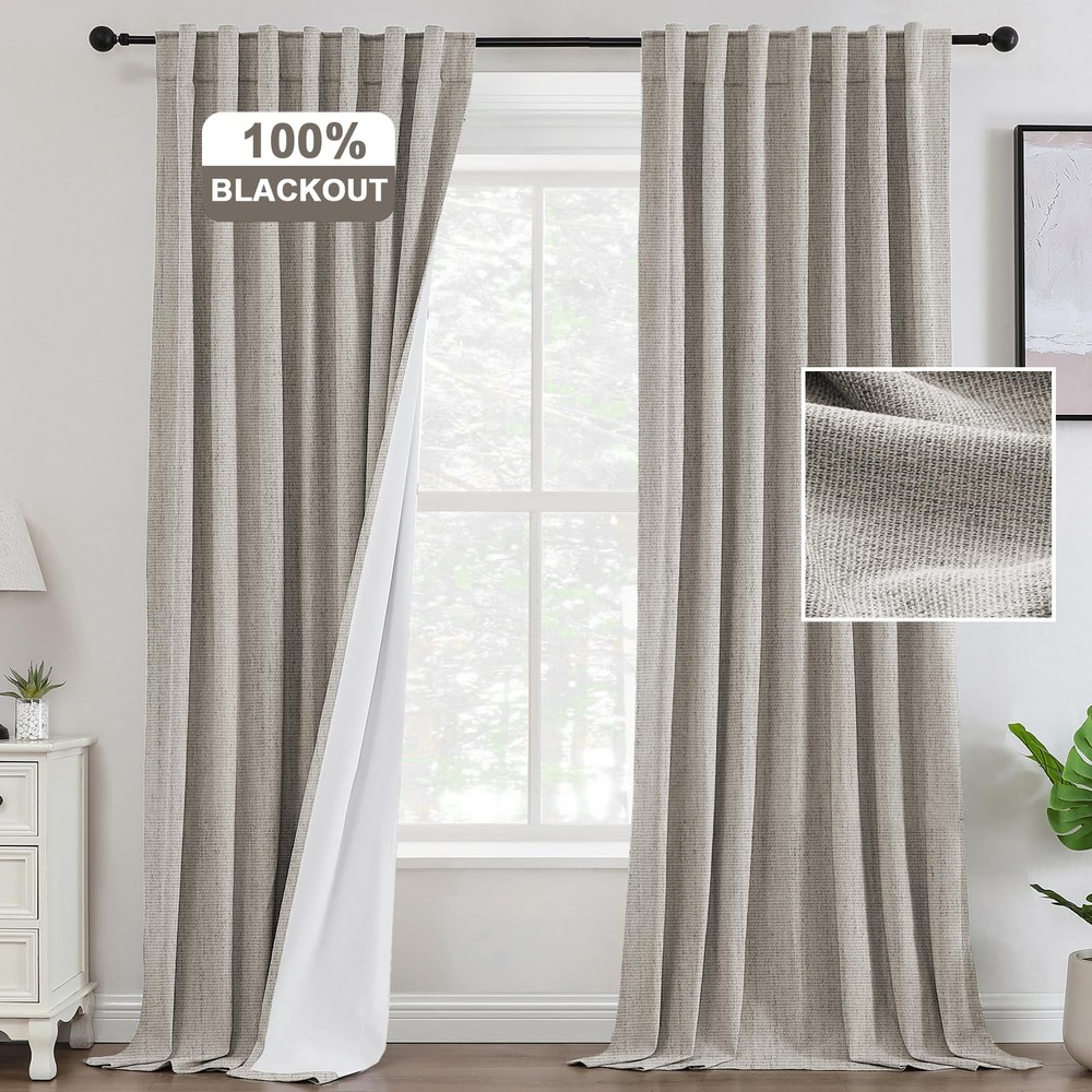 Linen Blackout Curtains Extra Long Living Room Curtains 108 Inches Chenille T...