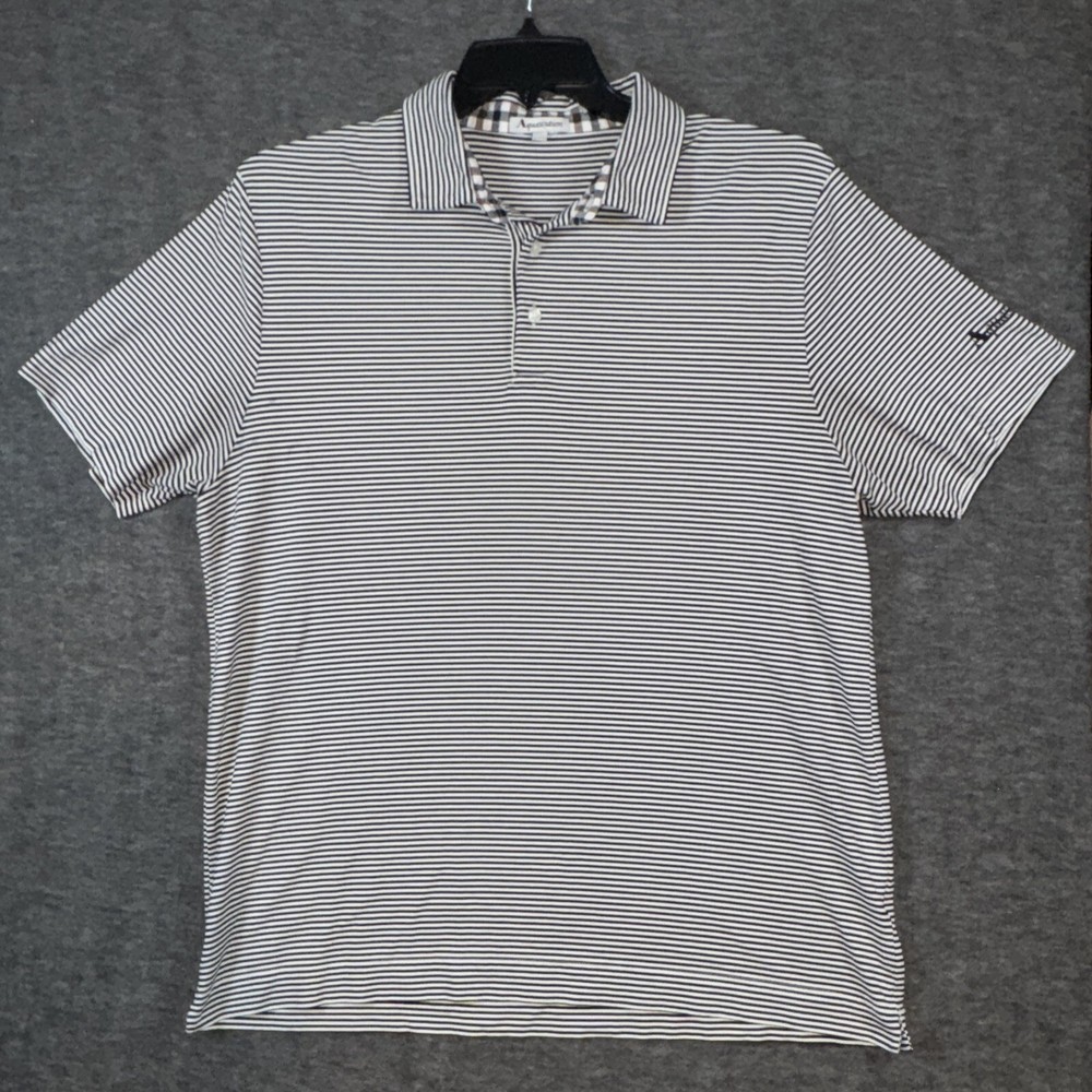 Aquascutum Mens Performance Active Polo Shirt White Black Stripe Size XL
