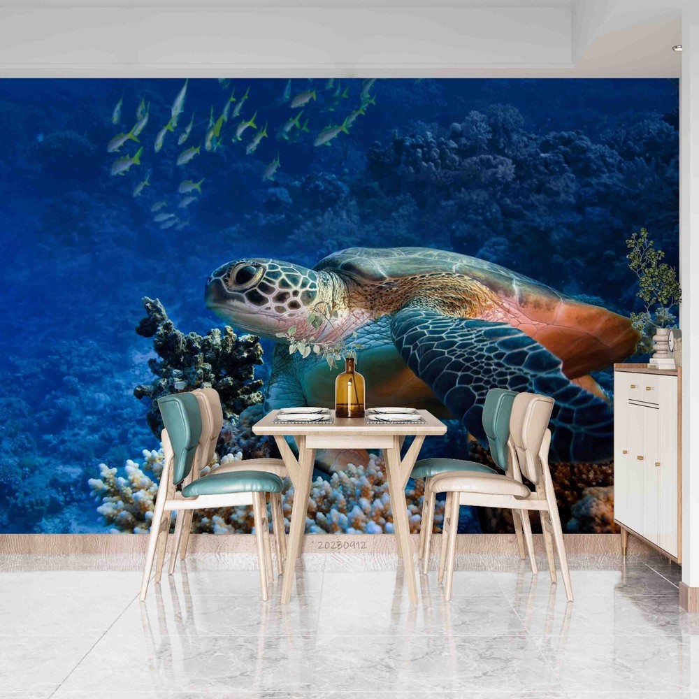 3D Underwater World Coral Sea Turtle Wall Murals Wallpaper Murals Wall 333--JN