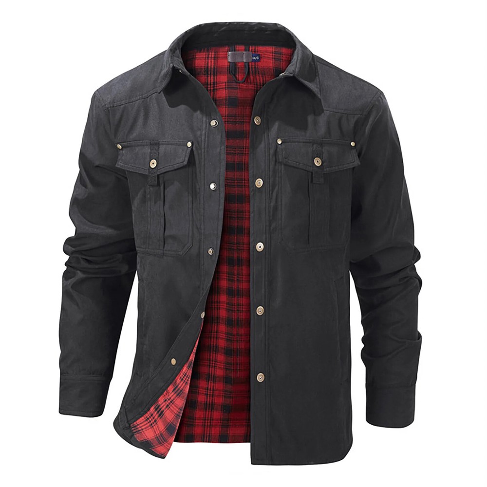 Winter Men'S Bomber Jacket Male Plaid Flannel Jacket Lapel Cargo Jackets Coats