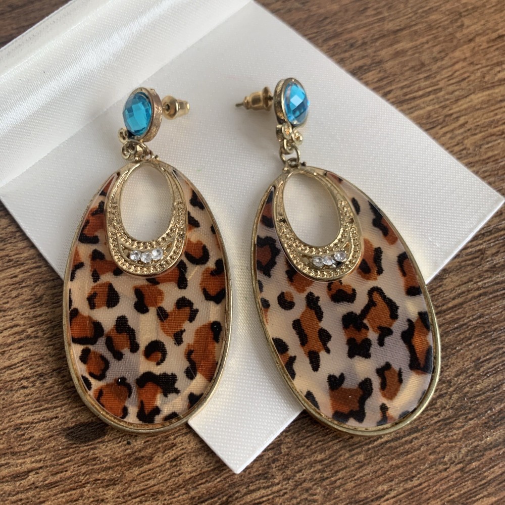 Gold-Tone Blue Animal Print Drop Dangle Earrings for Stylish Women
