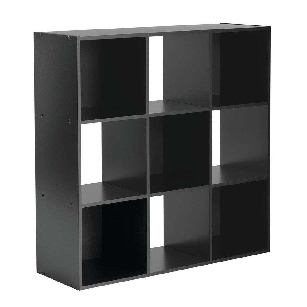 BOOKCASE BOOKSHELF 9-Cube Storage Black Organizer Open and Closed Back
