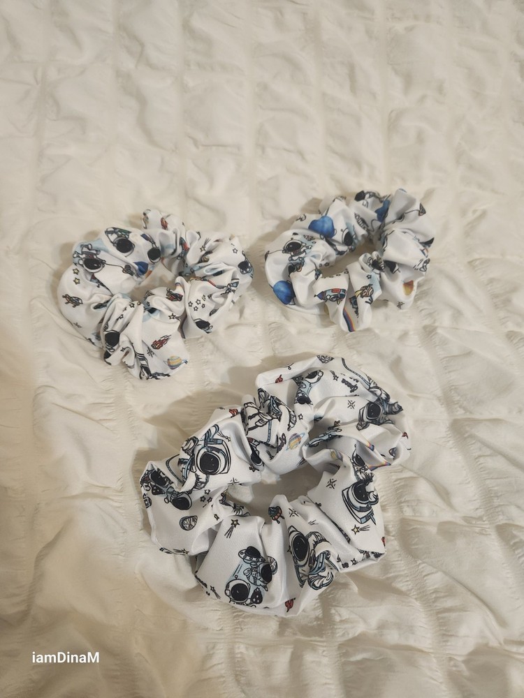 Astronaut Astral Print Hair Scrunchy Ties For Women & Girls | Pack of 3 Sizes
