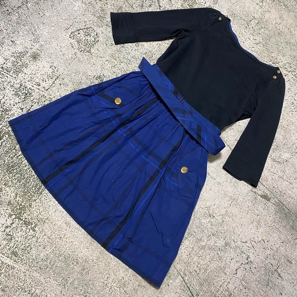 Burberry Dress Nova Check Navy Mini Dress Flare Cotton Women Size 36/XS-S Used