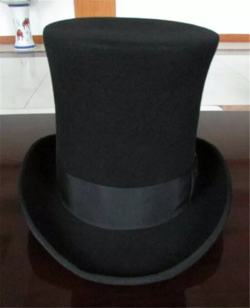 Vintage Wool Mad Hatter Top Hat Magic Performing Party Black Cap Height 25cm Hat