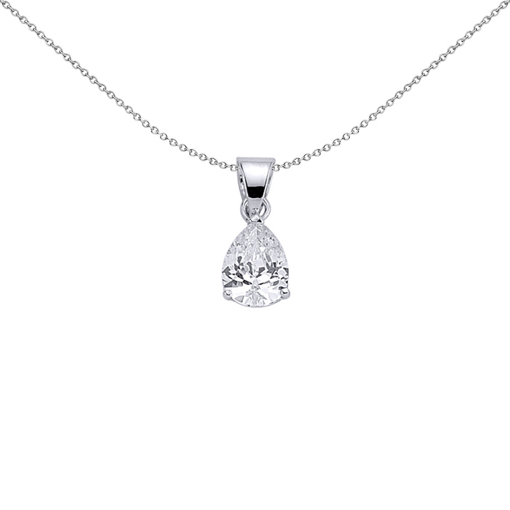 Silver Jewelco London Pear CZ Tears of Joy Charm Necklace 18 inch