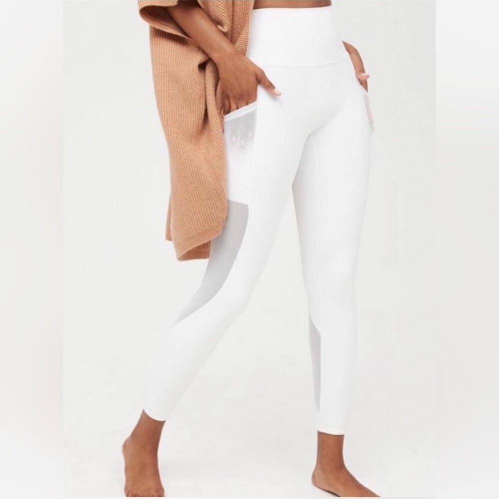 Aerie White Side Pocket Mesh Athletic Gym Leggings for Women Size M