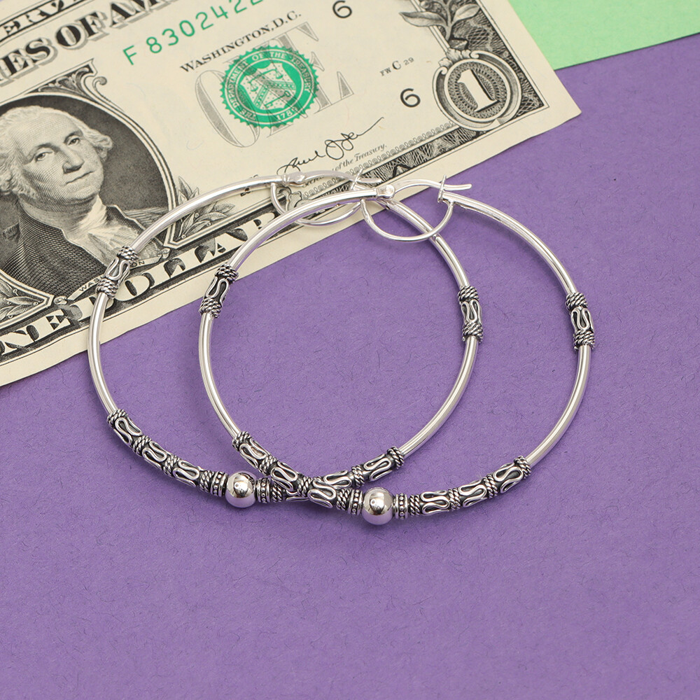 Real 925 Sterling Silver Oxidized Balinese LARGE Earrings for Women Cyber Monday-image