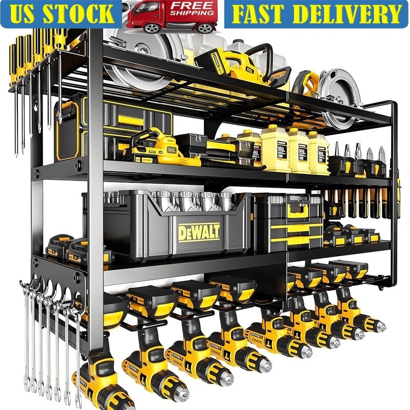 Heavy Duty Tool Organizer Wall Mount 4 Layer Power Tool Rack 8 Drill Holder New