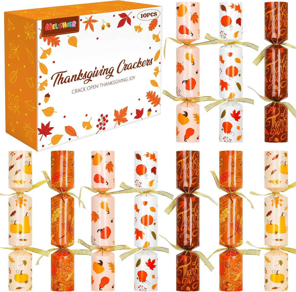 10 Pack Thanksgiving Party Favors, Leaf Design Thanksgiving Crackers, No Snap Pa