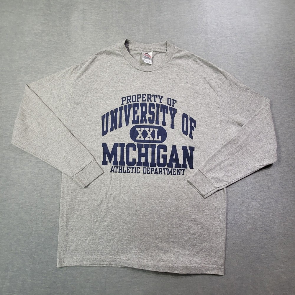 VTG Michigan University T Shirt Mens XL Gray Solid Spell Out Athletics College