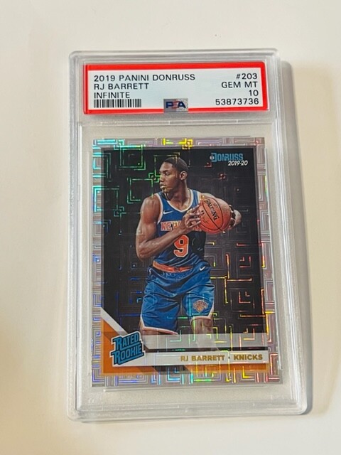 RJ Barrett Knicks Rookie RC 2019-20 Donruss Holo Infinite PSA 10 GEMA COMO NUEVO #203