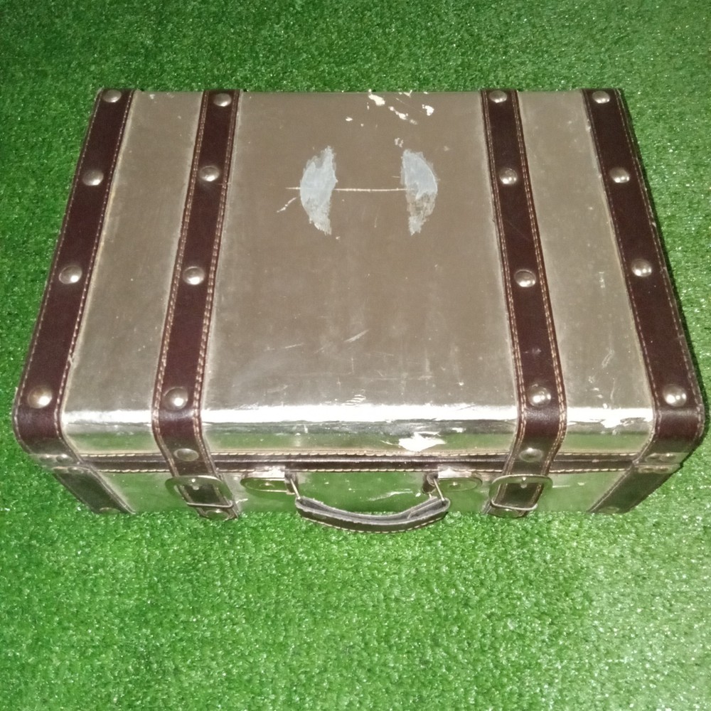 Vintage Silver Plate Jewelry Box Suitcase Trunk Keepsake