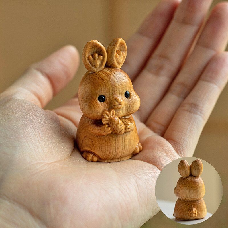 New Cliff Cypress Wood Carved Figurine Home Desktop Decoration Statue Animal Toy