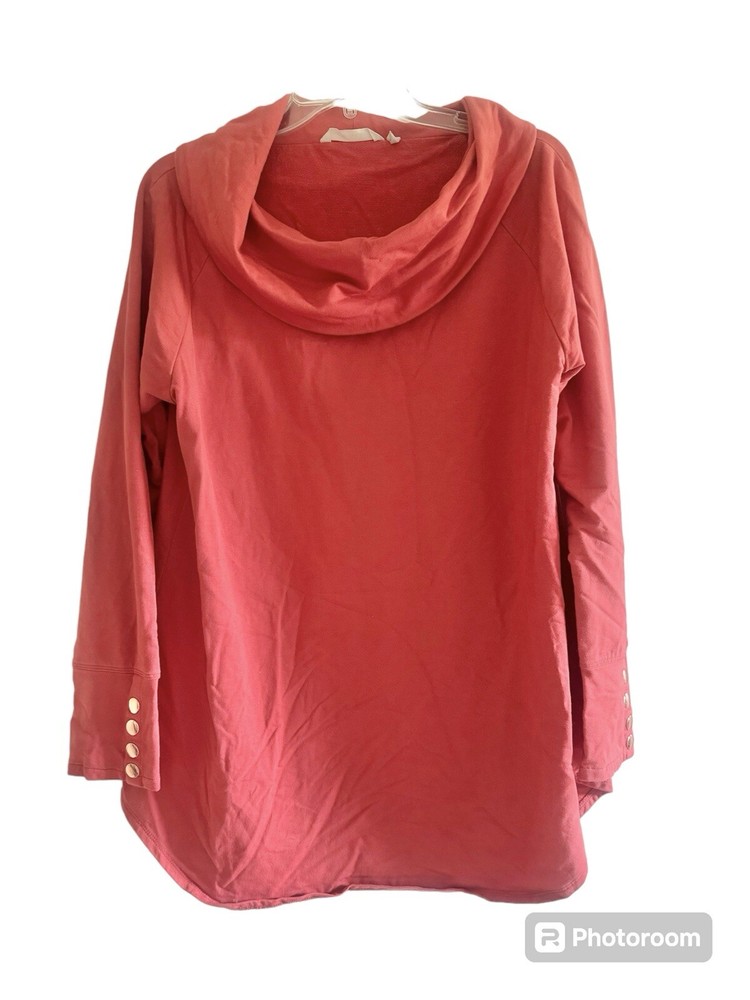 SOFT SURROUNDINGS Valerie Cowl Neck French Knit Tunic L Orange/Red Stretch