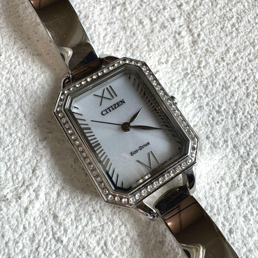 Citizen Eco-Drive Silver Square Crystal Bangle Watch, Near Mint Condition