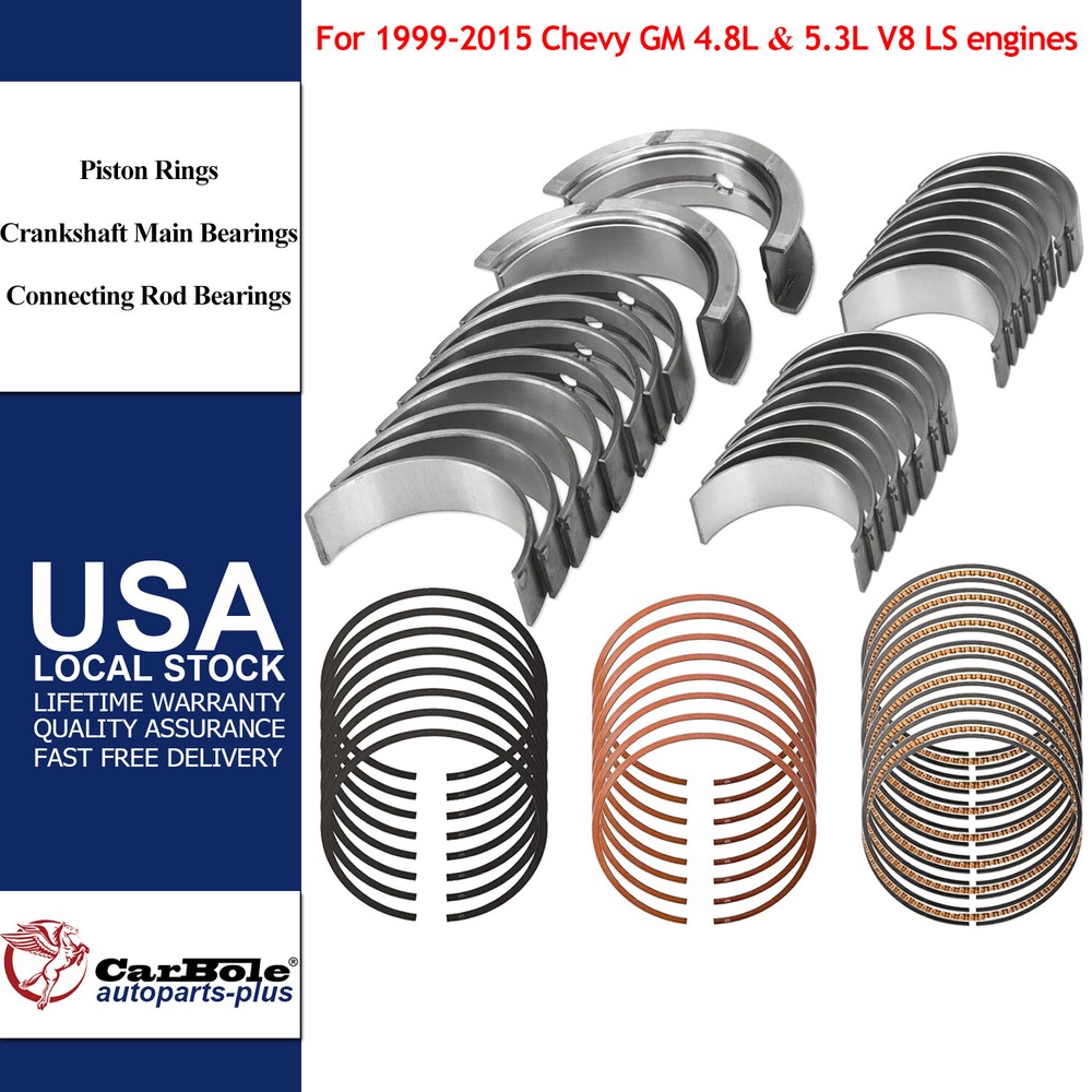 STD Main & Rod Bearing w/ Piston Rings Fit for Chevy GM LS Gen III IV 4.8L 5.3L