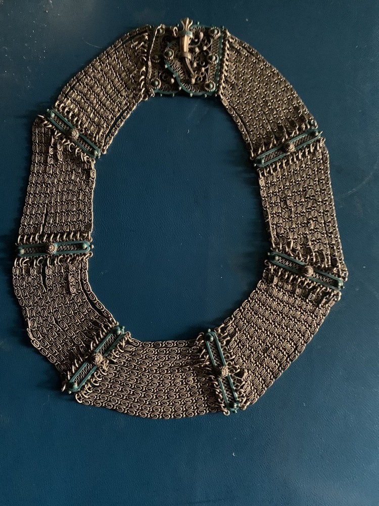 Indo- Craft Rare Filigree Silver Plated Bib Collar Necklace Vintage