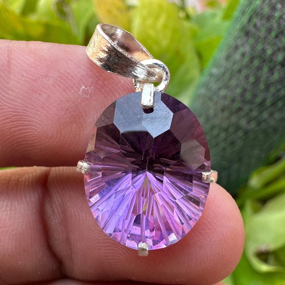 Certified 20.10 Ct Natural Amethyst Loose Gemstone Pendant in Solid 925 Silver