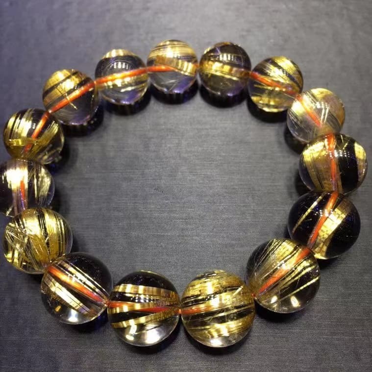 15mm Quality Natural Rutile Titanium Quartz Crystal Bracelets Healing Repair Gem