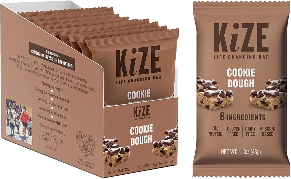 KiZE Energy Bar, Cookie Dough, 8 Ingredients, 10g Protein, Clean & Simple Rea...