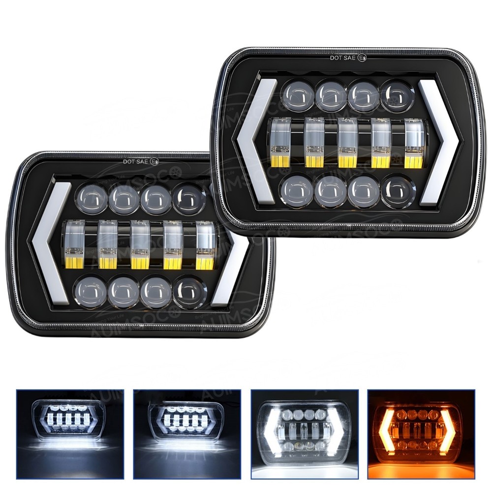Pair For Chevy Express Cargo Van 1500 2500 3500 7x6 5x7 LED Headlights Hi/Lo DRL