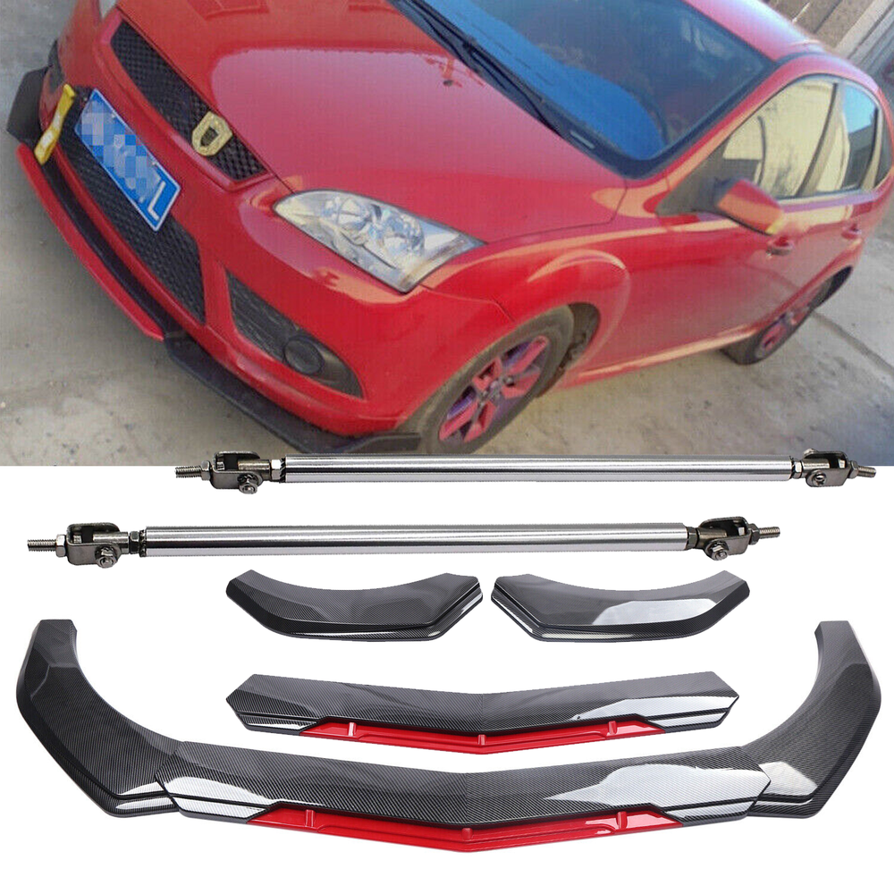 Ford Focus Sedan Carbon Fiber Front Bumper Lip Spoiler Splitter Strut Rod