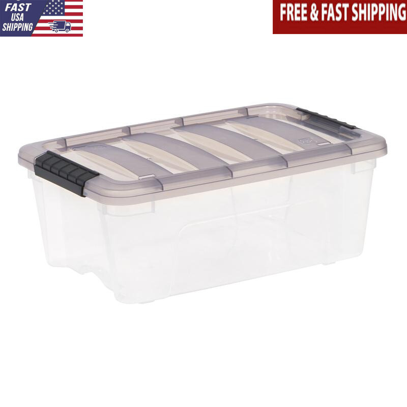 Clear Plastic Storage Bins W/ Lids Stackable Durable Organizer Totes 12.95 Qt US