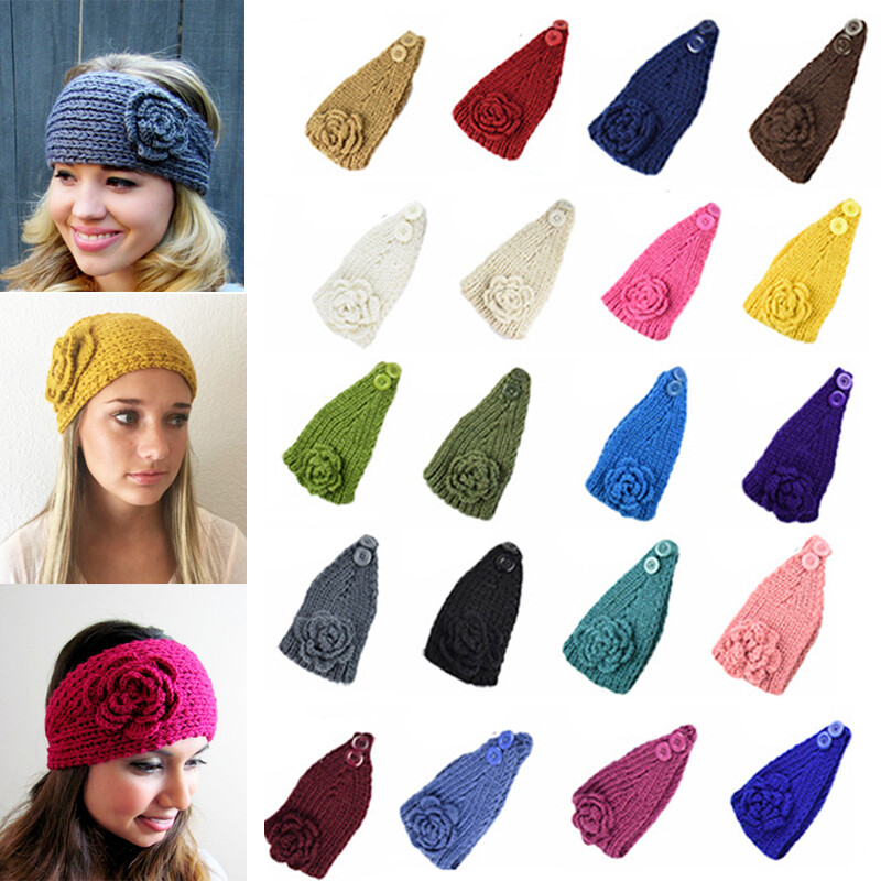 Wool Knit Camellia Flower Headband Ear Warmer One-Piece